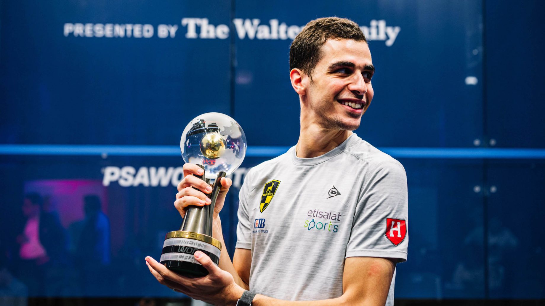 Ali Farag with the 2020-21 PSA World Championships trophy