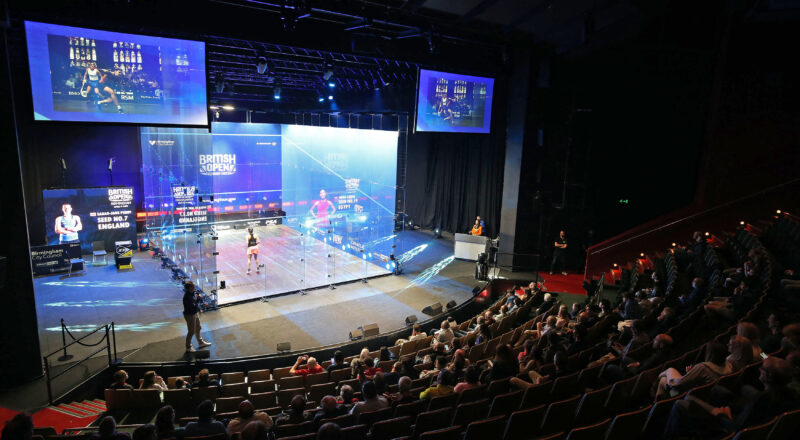 A packed crowd at Birmingham Rep watches RD3 of the British Open.